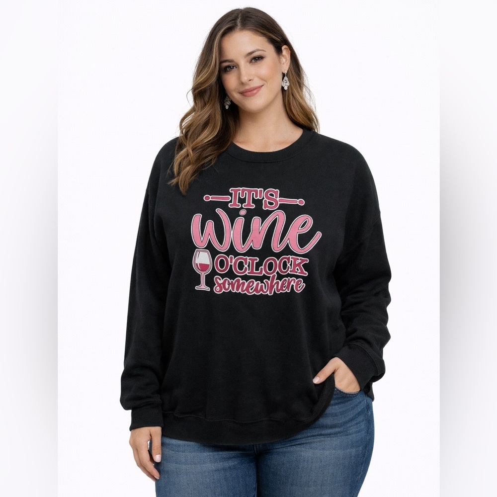 Black 'It's Wine O'Clock Somewhere' Sweatshirt. EUC